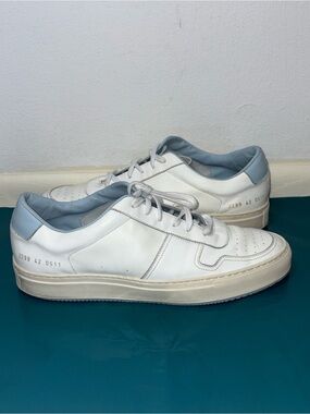 Common Projects White Sneakers with Light Blue Heel and Lining